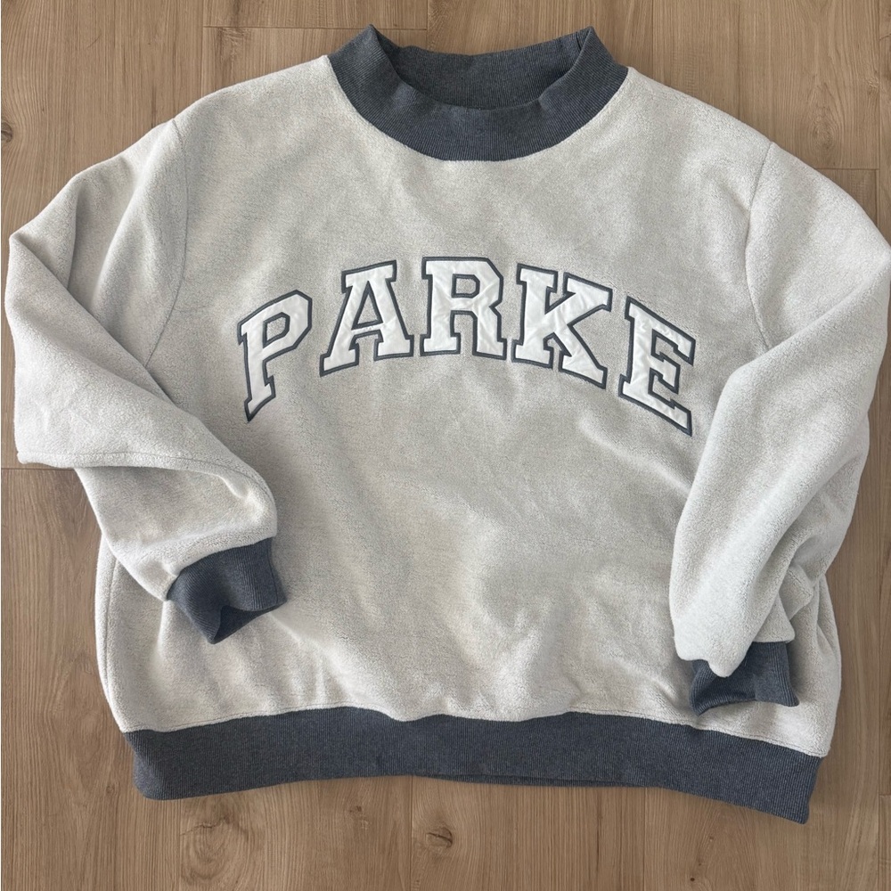 PARKER Embroidered Fleece Sweatshirt in Light Gray and Charcoal